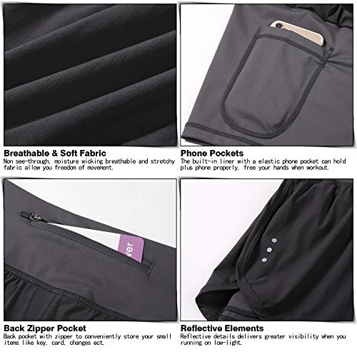 Soothfeel Women's 2 in 1 Running Shorts Workout Athletic Gym Yoga Shorts for Women with Phone Pockets Dark Grey - Image 4