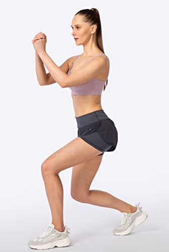 Soothfeel Women's 2 in 1 Running Shorts Workout Athletic Gym Yoga Shorts for Women with Phone Pockets Dark Grey - Image 5