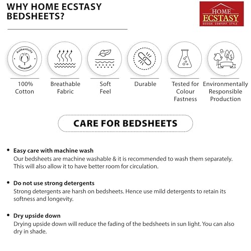 Home Ecstasy 100% Cotton King Bedsheet with 2 Pillow Covers - (Size 108 x 108 inches, 140 TC, Colour - Yellow) - Image 5