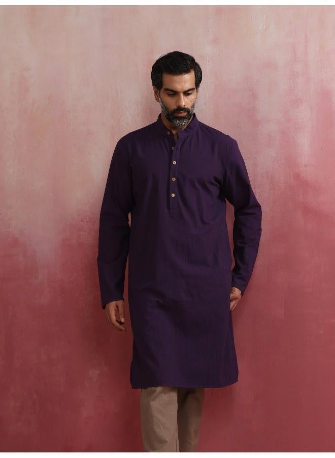 trueBrowns Men's Purple Mandarin Collar Kurta  - Image 3