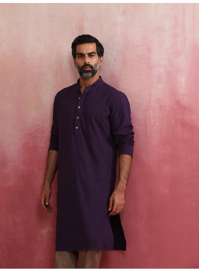 trueBrowns Men's Purple Mandarin Collar Kurta  - Image 5