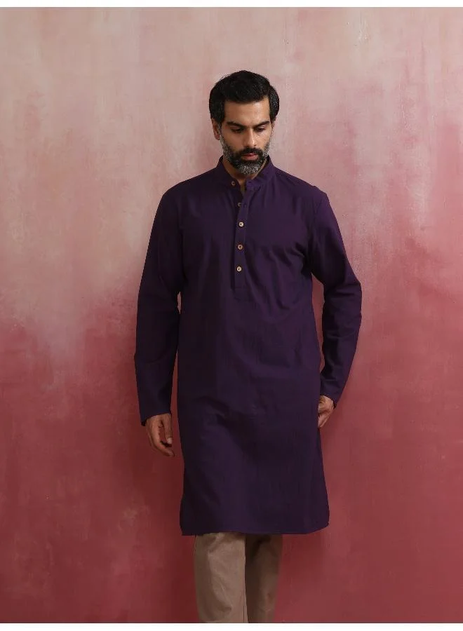trueBrowns Men's Purple Mandarin Collar Kurta