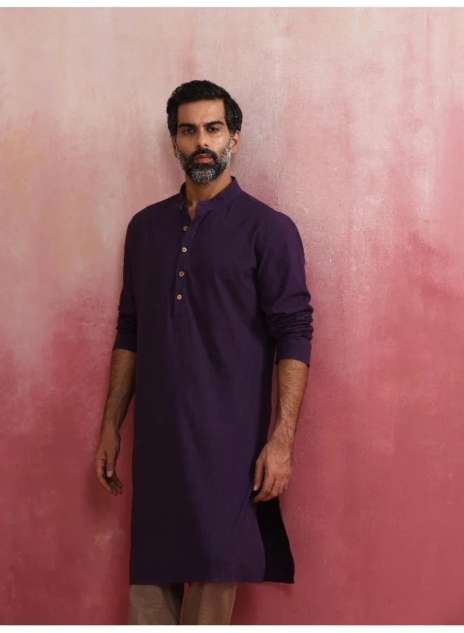 trueBrowns Men's Purple Mandarin Collar Kurta