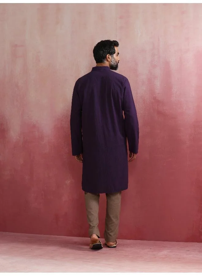 trueBrowns Men's Purple Mandarin Collar Kurta