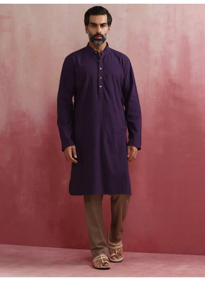 trueBrowns Men's Purple Mandarin Collar Kurta