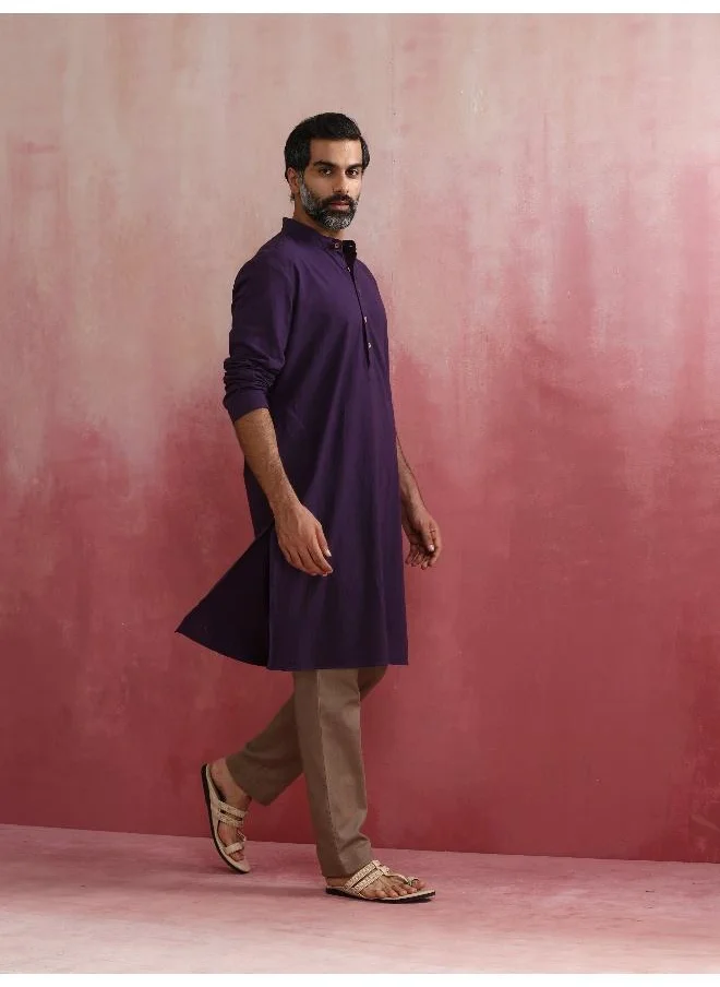 trueBrowns Men's Purple Mandarin Collar Kurta