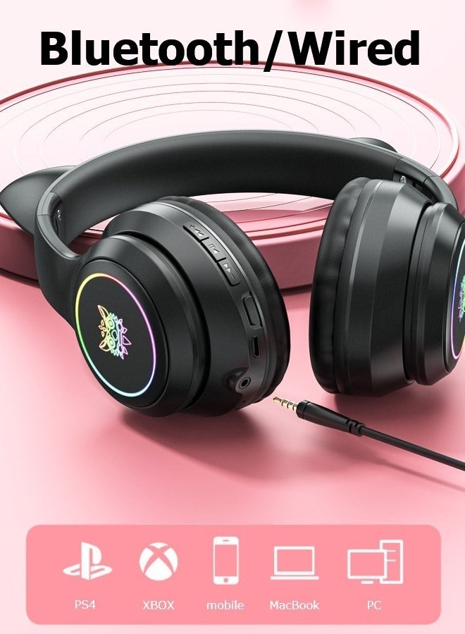 onikuma B90 Bluetooth Cat Ear Headphones For Kids Wireless & Wired Mode Foldable Headset With Mic RGB LED Light - Image 3