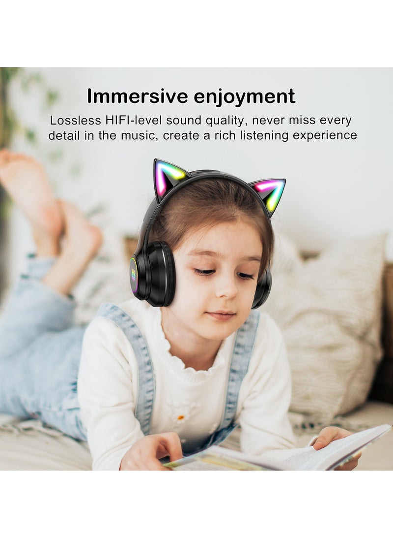 onikuma B90 Bluetooth Cat Ear Headphones For Kids Wireless & Wired Mode Foldable Headset With Mic RGB LED Light - Image 4
