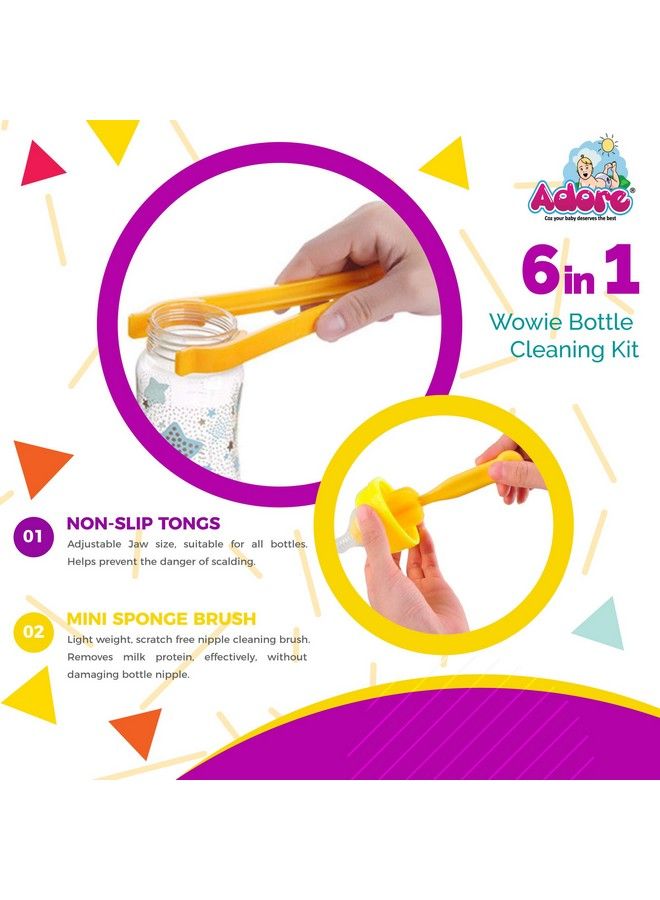 Adore مجموعة تنظيف زجاجات الحليب والحلمات والشفاطات متعددة الألوان (مجموعة فرش التنظيف) (مجموعة ووي فرش 6 في 1) - Image 3