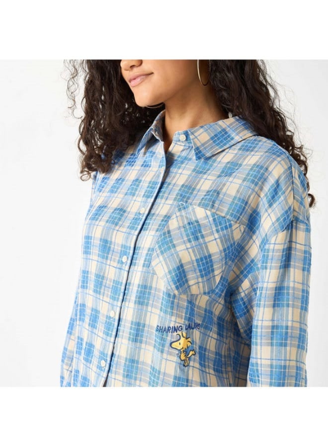 SP Characters Snoopy Print Shirt with Long Sleeves and Chest Pocket  - Image 3