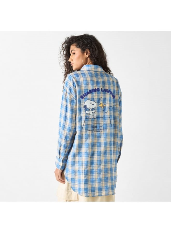 SP Characters Snoopy Print Shirt with Long Sleeves and Chest Pocket  - Image 1