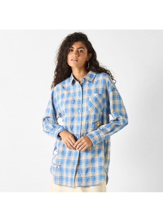 SP Characters Snoopy Print Shirt with Long Sleeves and Chest Pocket  - Image 2