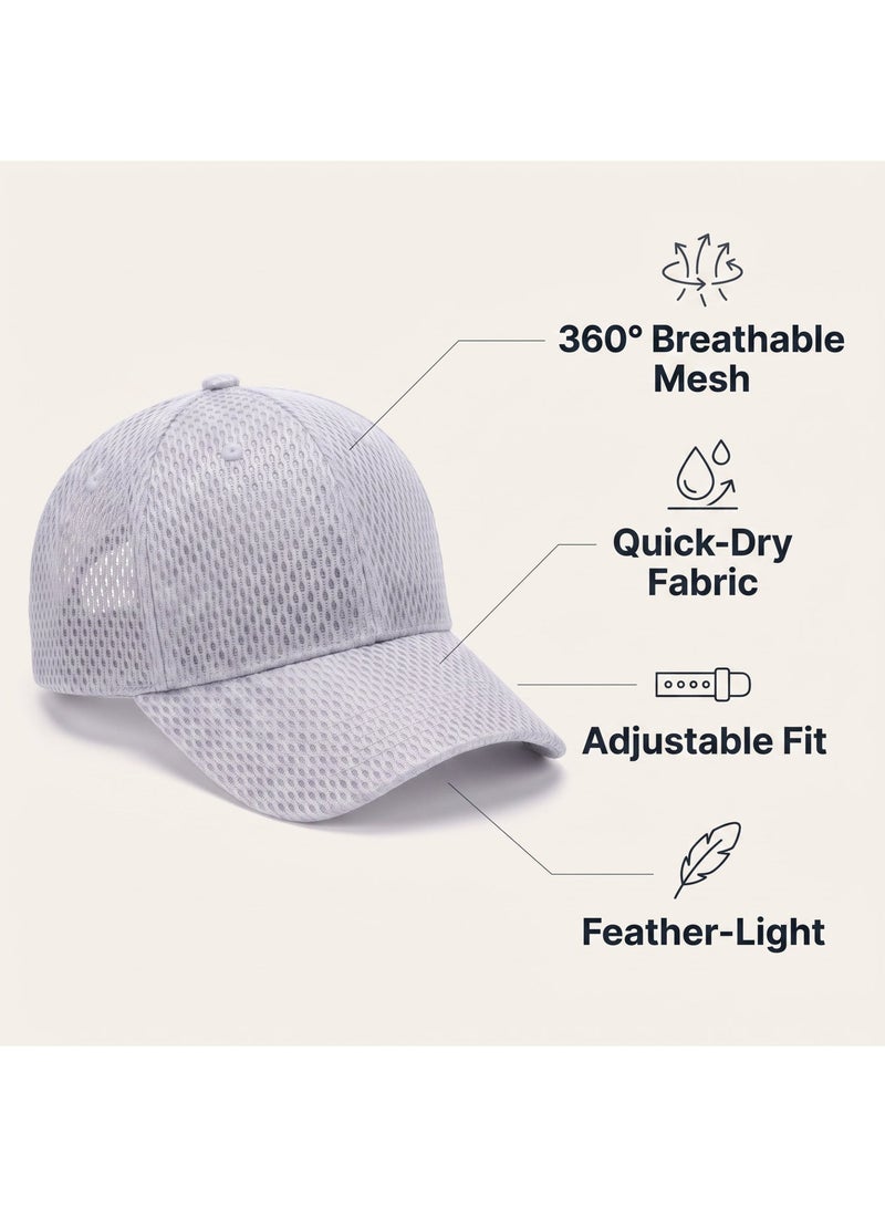 IceZone Breathable Mesh Baseball Cap, Adjustable, White/Light Grey - Image 2
