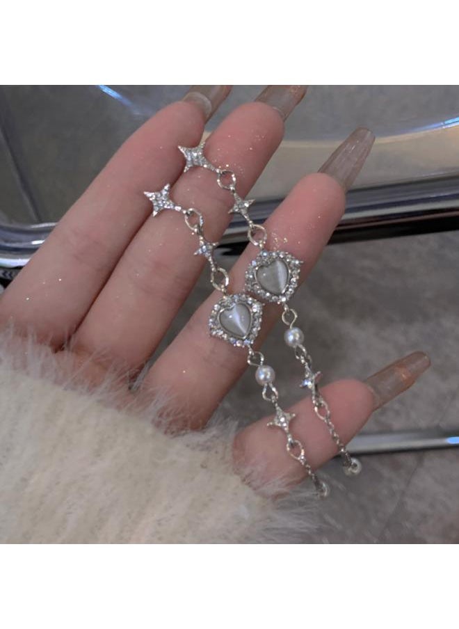 نيبمينينت And Korean Elegant Light Luxury Moonstone Lovely Tassel Earrings Gentle Niche Ear Studs 