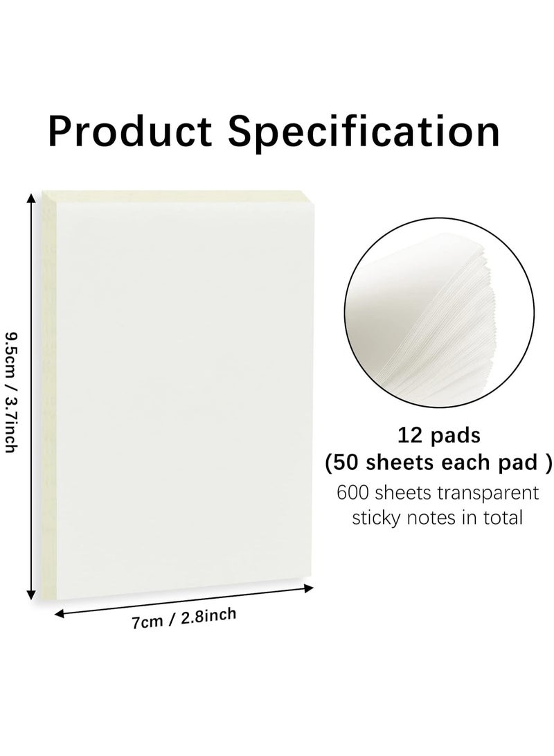 Loquat 12 Packs 600 Sheets Transparent Sticky Notes Pads，Waterproof Self-Adhesive Memo Papers Memo Message Reminder - Image 2