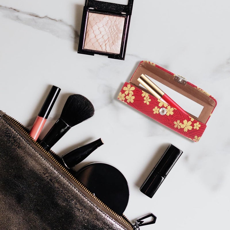 Women’s Lipstick Case and Lip Gloss Holder with Mirror, Vintage Floral Portable Cosmetic Storage Box for Travel and Purse, Delicate Design - Image 4