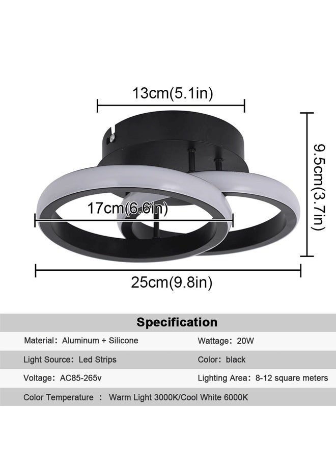 XiuWoo Black Led Hallway Light Fixtures,Modern Led Ceiling Light Fixtures,Close to Ceiling Lights for Hallway Bedroom Bathroom Kitchen Balcony Ceiling Lamp (Black) - Image 2