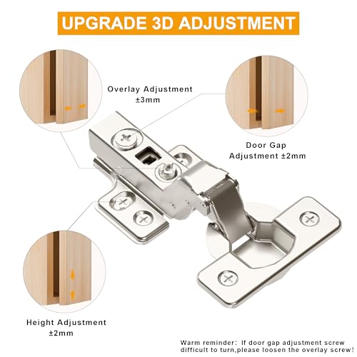 Luokim 2pcs Professional Grade Inset Soft Close Cabinet Hinges, Frameless Concealed European Style with Four-Hole Clip-On Mounting Plate and Screws, Nickel Plated Finish - Image 4