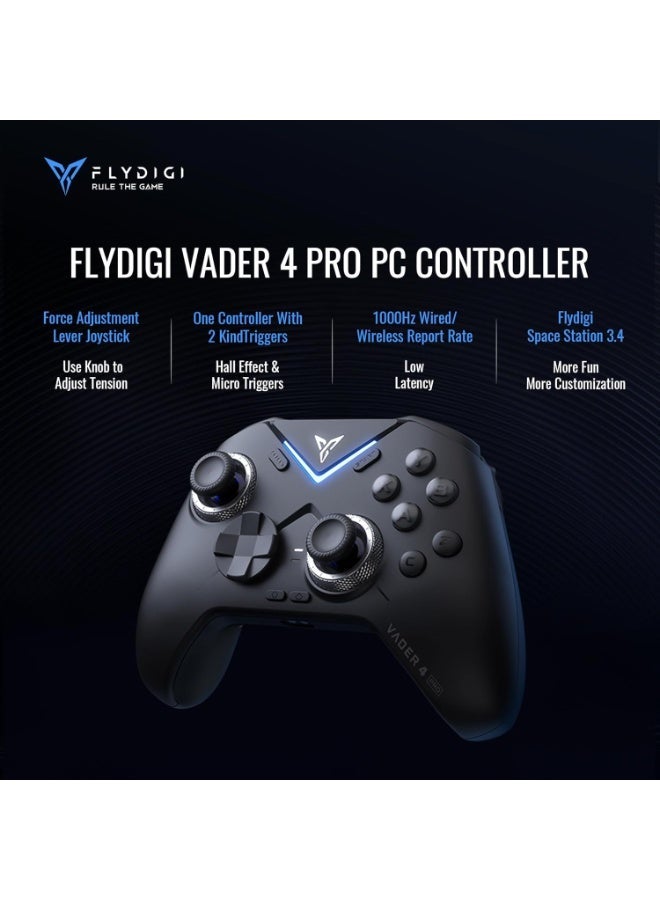 Flydigi Vader 4 Pro Wireless Controller for PC/Switch/Mobile (Not compatible with Xbox/PlayStation), Hall Effect Joysticks, Linear and Precision Control Buttons, 1000Hz Response Rate, 8 Programmable Buttons, ABXY Mechanical Buttons, Black - Image 2