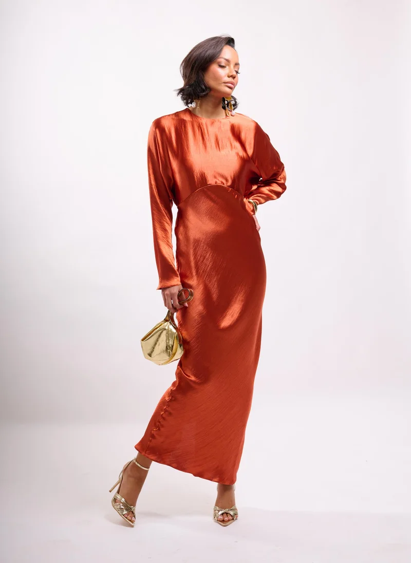 Faia SATIN BATWING MAXI WITH TIES IN RUST