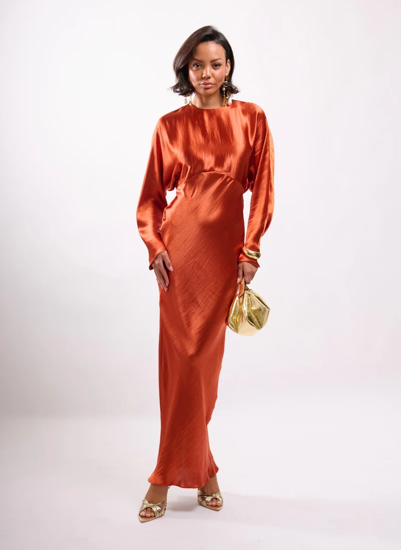 Faia burnt orange High Shine Satin Maxi with Tie in Rust for Women | Best Price UAE