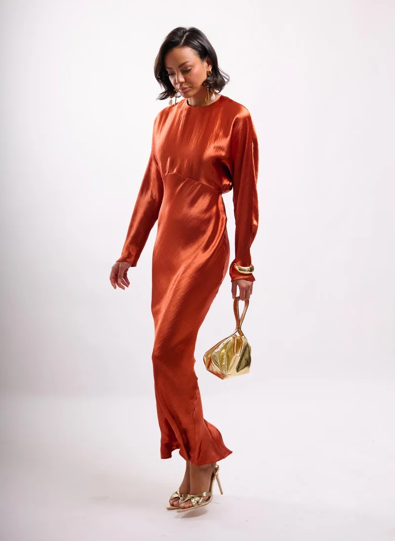 Faia SATIN BATWING MAXI WITH TIES IN RUST