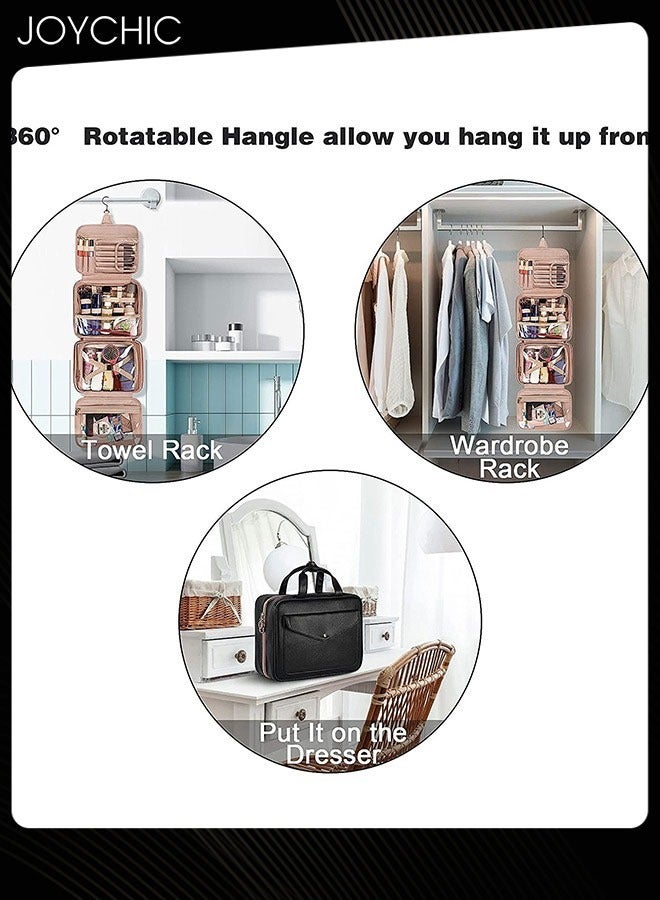 Joychic حقيبة مستحضرات التجميل المعلقة للسفر للنساء حقيبة تجميل كبيرة مقاومة للماء منظم السفر حاوية بحجم كامل مع حوامل مطاطية لمستحضرات التجميل والفرش والزجاجات سوداء - Image 3