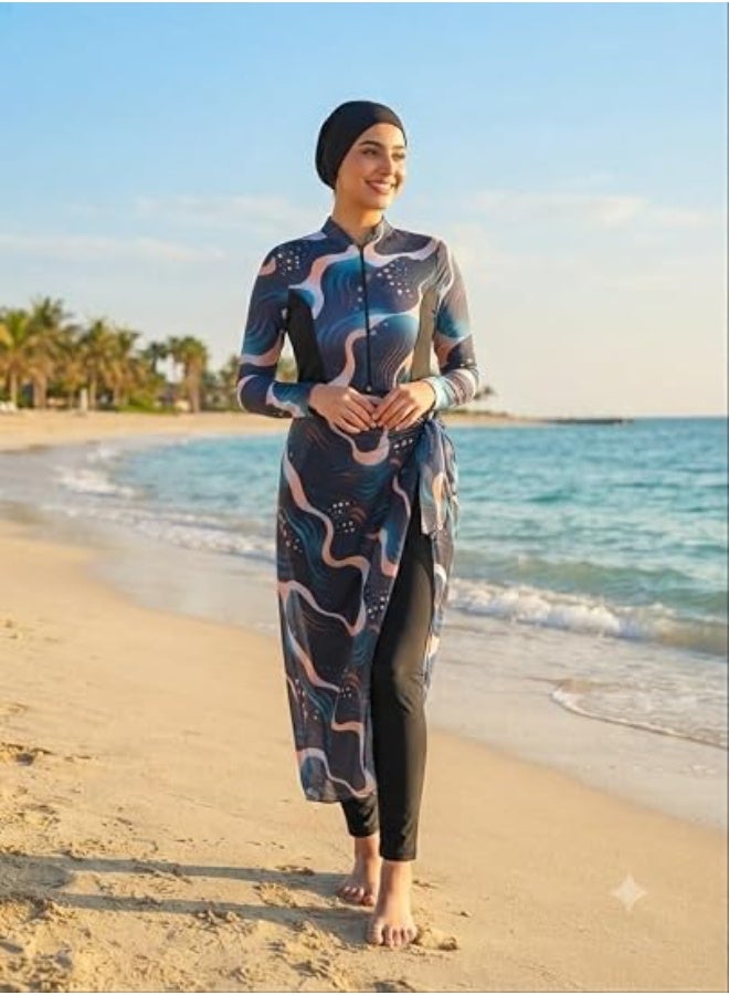بوركيني حريمي – مايوه سباحة بخامة مرنة للاستخدام المتكرر كود (4025) - Image 3