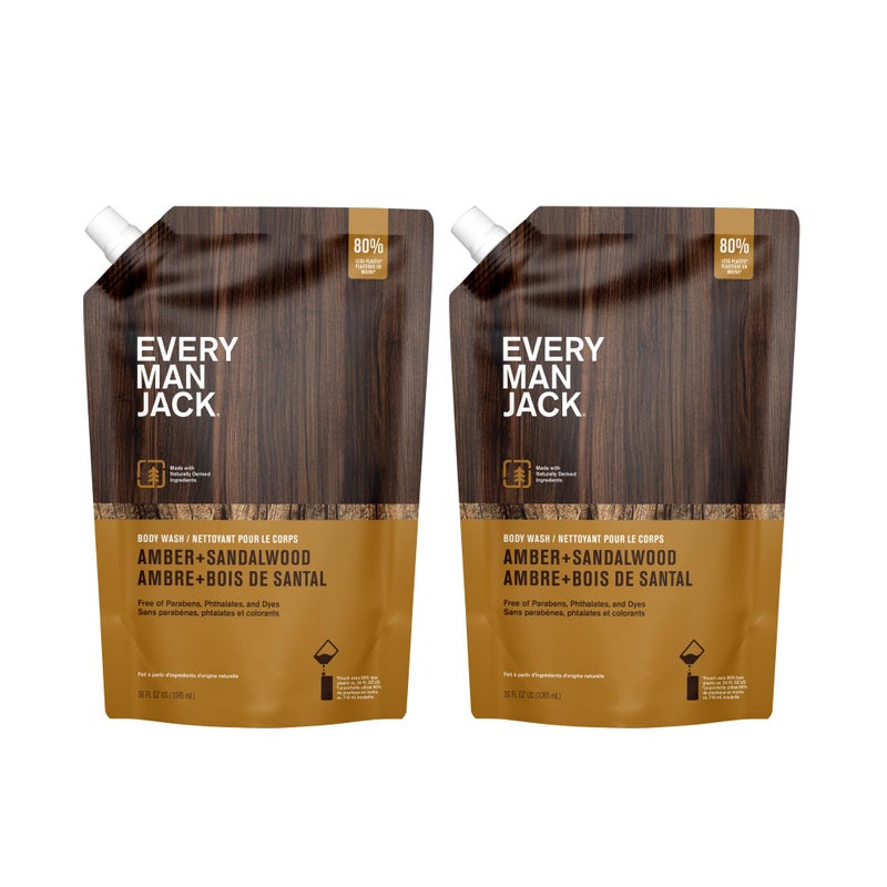 Every Man Jack Amber  Sandalwood Mens Body Wash Refill Starter Pouch  Cleanse Nourish and Hydrate Skin  Naturally Derived Ingredients  Paraben Free Phthalate Free Dye Free  236oz pouches