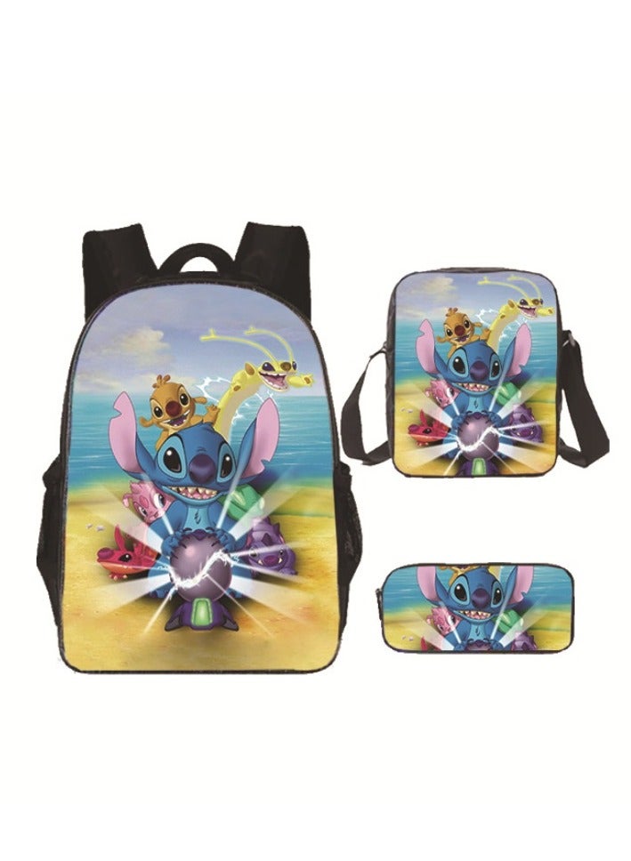 3 Pcs Anime Cartoon Stitch Backpack Set Schoolbag