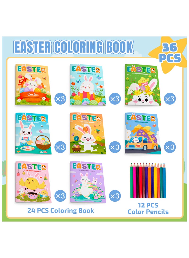 Easter Coloring Books Bulk, 24 Pcs Easter Mini Coloring Books Easter Coloring Book + 12 Pcs Easter Party Color Pencils for Easter Party Decorations Favors - view 2