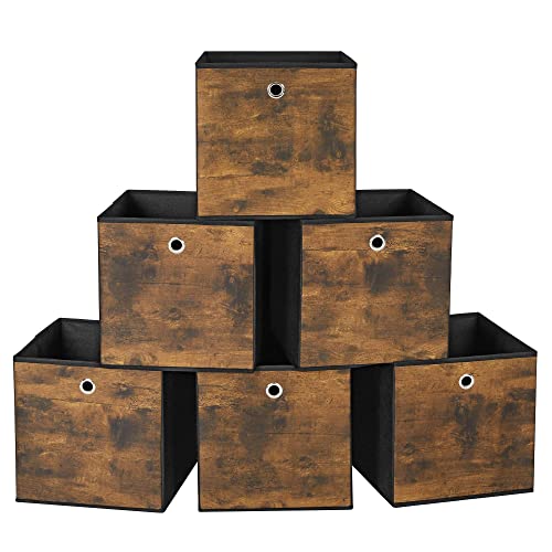 SONGMICS SONGMICS Storage Cubes Set of 6 Storage Bins with Handles Foldable Oxford Fabric and NonWoven Fabric Storage Boxes 118x118x118 Inches Fit Cube Storage Unit Rustic Brown and Black URFB102B01