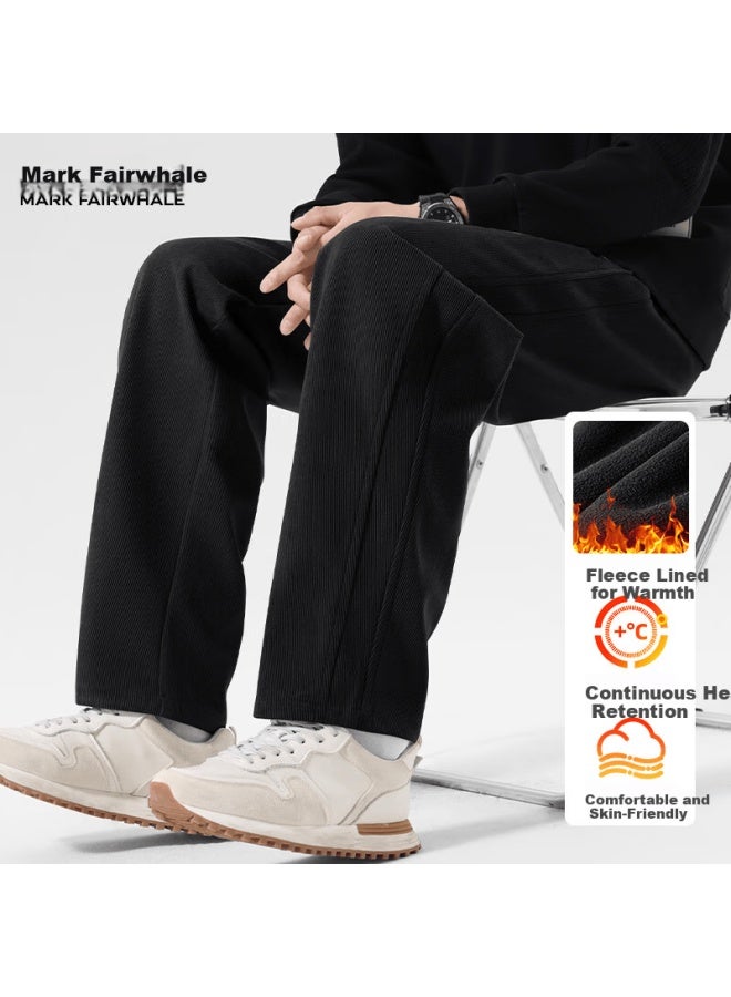 Mark Fairwhale Chenille Curved Blade Pants Men New Warm Thickened Fleece Casual Pants Black XL - Image 1