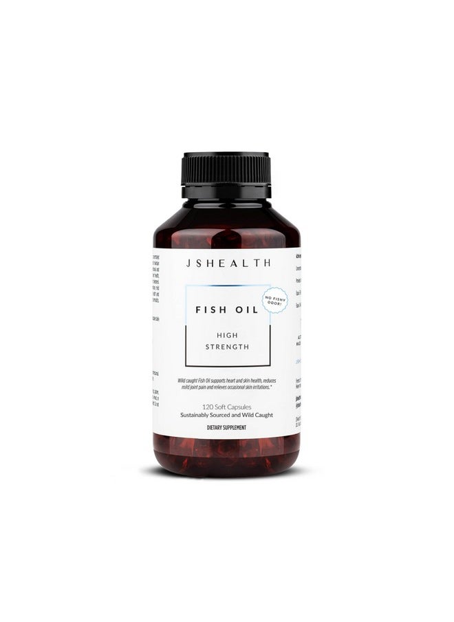 JSHealth - JSHealth High Strength Fish Oil Supplements - Omega 3 Fish Oil - Made with Wild-Caught Fish - Omega 3 Supplement, 120 Capsules - Image 1
