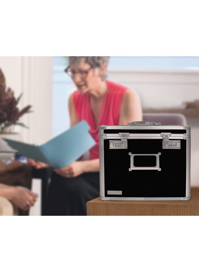 فولتز صندوق تخزين منظم الملفات، مقاس 14 × 7 × 12.19 بوصة، حقائب تخزين محمولة بقفل مع أقفال مزدوجة لحفظ مستندات المكتب باللون الأسود - Image 5