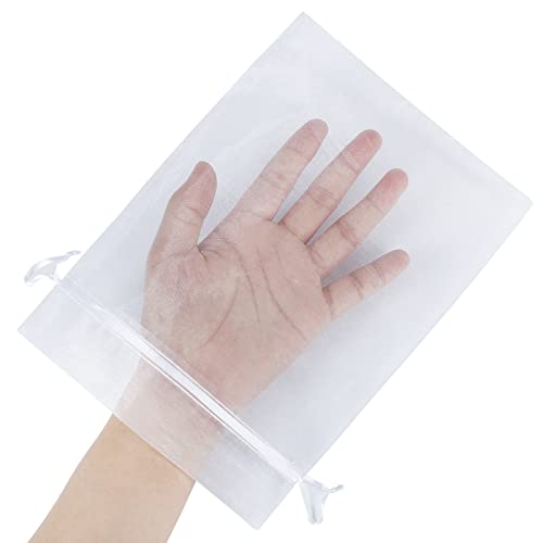 HRX Package 100pcs Sheer Organza Bags White, 6 x 9 inches Christmas Wedding Shower Party Favors Gift Drawstring Bags Large Mesh Jewelry Pouches - Image 2