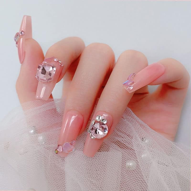 KDCQAH 48 Pcs Big Mix Sizes Different Shape Nail Rhinestones 12 Styles 3D Glass Crystals Diamonds Love Distorts Heart Super Shiny Charms Gems Stones DIY Nail Art Decoration Craft Jewelry (Pink) - Image 5