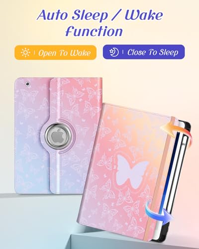 Kidcube for iPad 9th/8th/7th Generation Case 10.2 Inch - for Women Girls Kid Cute Rotating Stand Folio Cover with Pencil Holder & Card Slot Girly Kawaii Butterfly Design for iPad 9th/8th/7th Gen Cases - Image 4