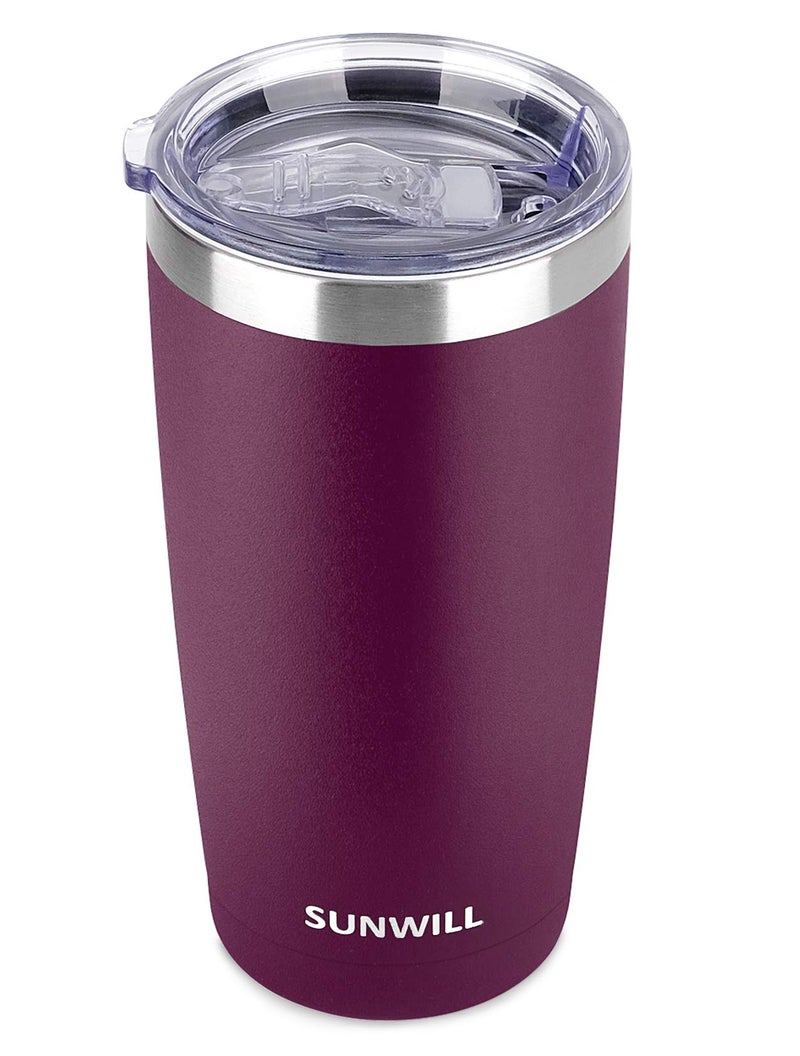 SUNWILL Travel Coffee Tumbler 20 oz Insulated Mug with Lid Stainless Steel Cup for Hot and Cold Drinks Powder Coated Plum