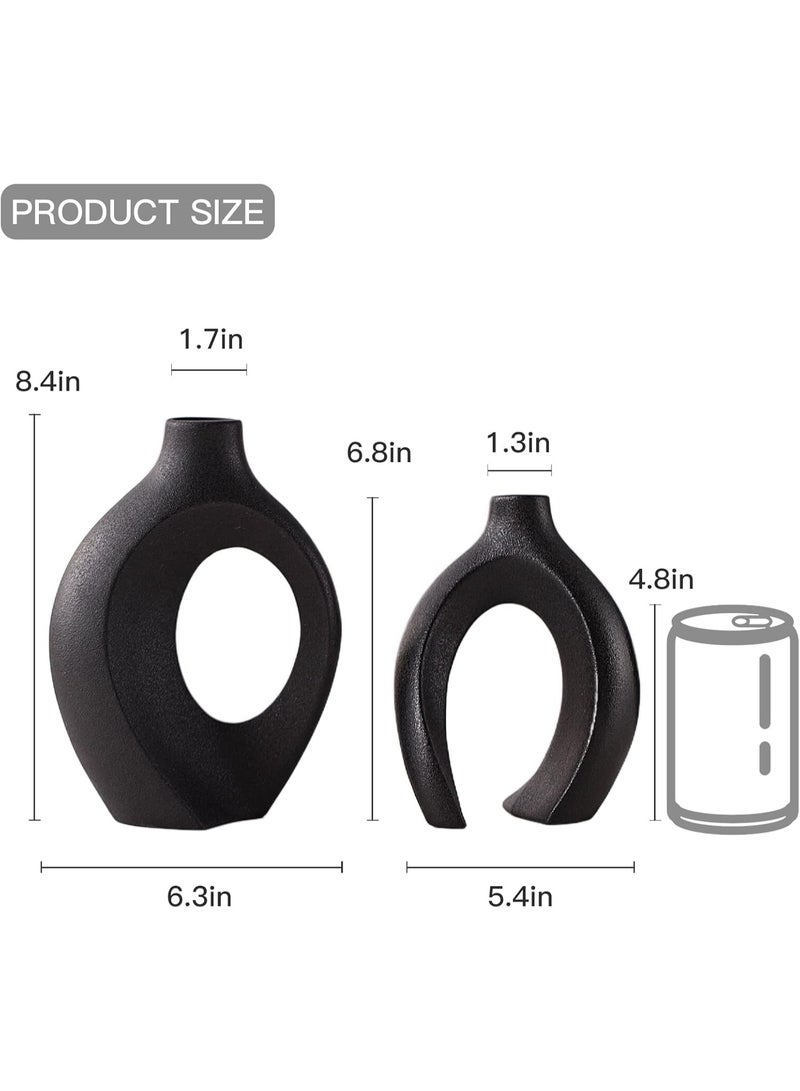 Black Ceramic Vases Set of 2, Small Minimalist Modern Donut Design for Home Decor - Image 4