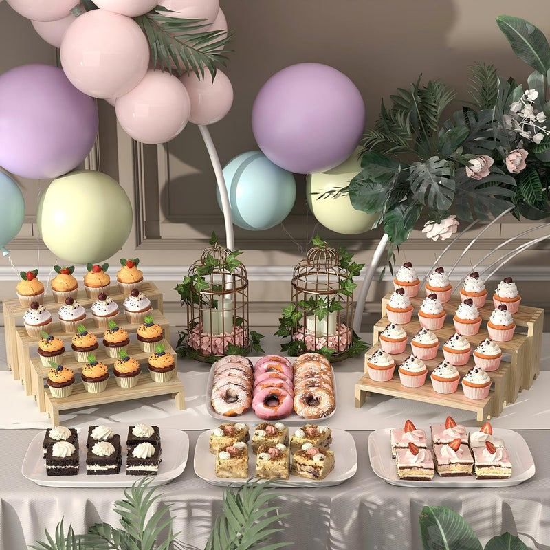 Vecxoty 4 Set Large Wooden Tiered Riser Display Stands for Vendor Events,Stackable Perfume Organizer Cologne Stand for Men Women,Wooden Cupcake Dessert Stand,Wood Dessert Table Display Set,Food Display Risers for Partyï¼ˆ12-11.2-10.4-9.6INï¼‰ - Image 2