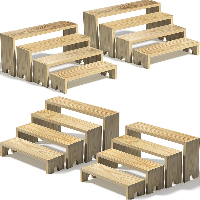 Vecxoty 4 Set Large Wooden Tiered Riser Display Stands for Vendor Events,Stackable Perfume Organizer Cologne Stand for Men Women,Wooden Cupcake Dessert Stand,Wood Dessert Table Display Set,Food Display Risers for Partyï¼ˆ12-11.2-10.4-9.6INï¼‰ - Image 1
