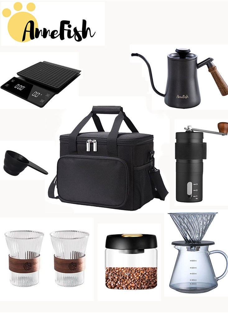 11-Pieces V60 Pour Over Hand Drip Coffee Maker Set Professional V60 Kit  With Carrying Bag Coffee scale with Timer Drip Coffee Maker Set 