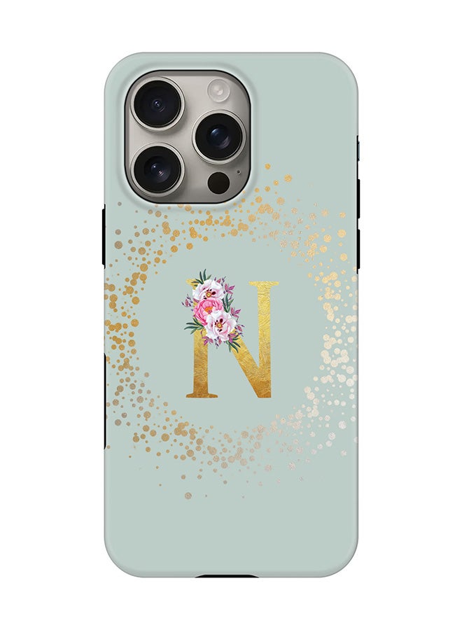 Stylizedd Tough Pro Magnetic Case for iPhone 16 Pro, Dual Layer hybrid PC + TPU Mobile Cover Matte - Custom Monogram Floral - N  (Light Grey ) - Image 1