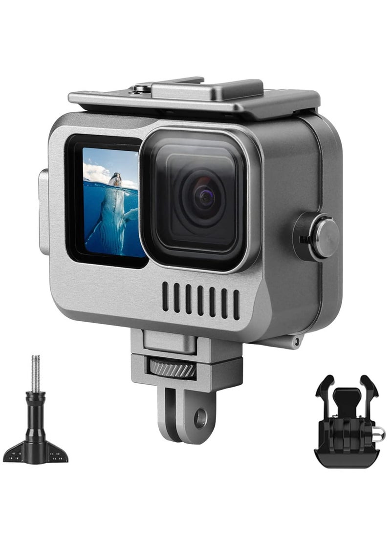 SYOSI - حافظة ألومنيوم مقاومة للماء لكاميرا GoPro Hero 11/10/9 باللون الأسود، غطاء حماية للغوص تحت الماء بطول 131 قدمًا مع حذاءين باردين لكاميرا GoPro Hero11/10/9 باللون الأسود - Image 1