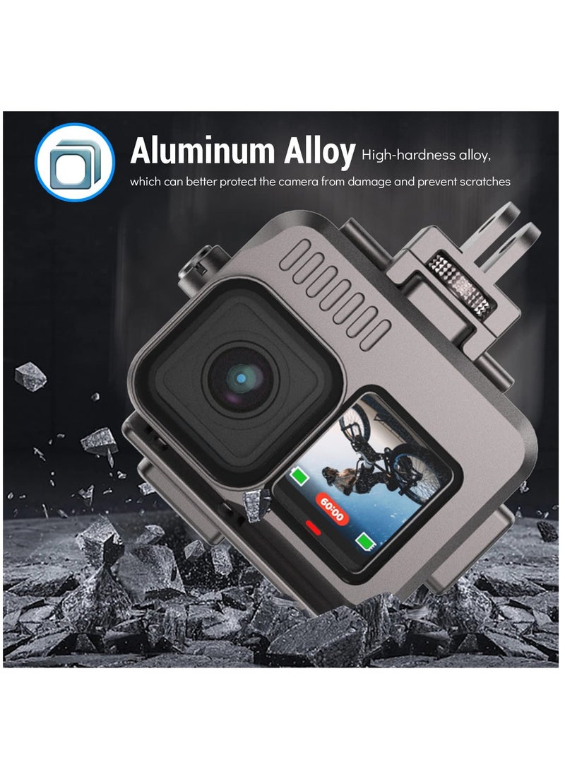 SYOSI - حافظة ألومنيوم مقاومة للماء لكاميرا GoPro Hero 11/10/9 باللون الأسود، غطاء حماية للغوص تحت الماء بطول 131 قدمًا مع حذاءين باردين لكاميرا GoPro Hero11/10/9 باللون الأسود - Image 1