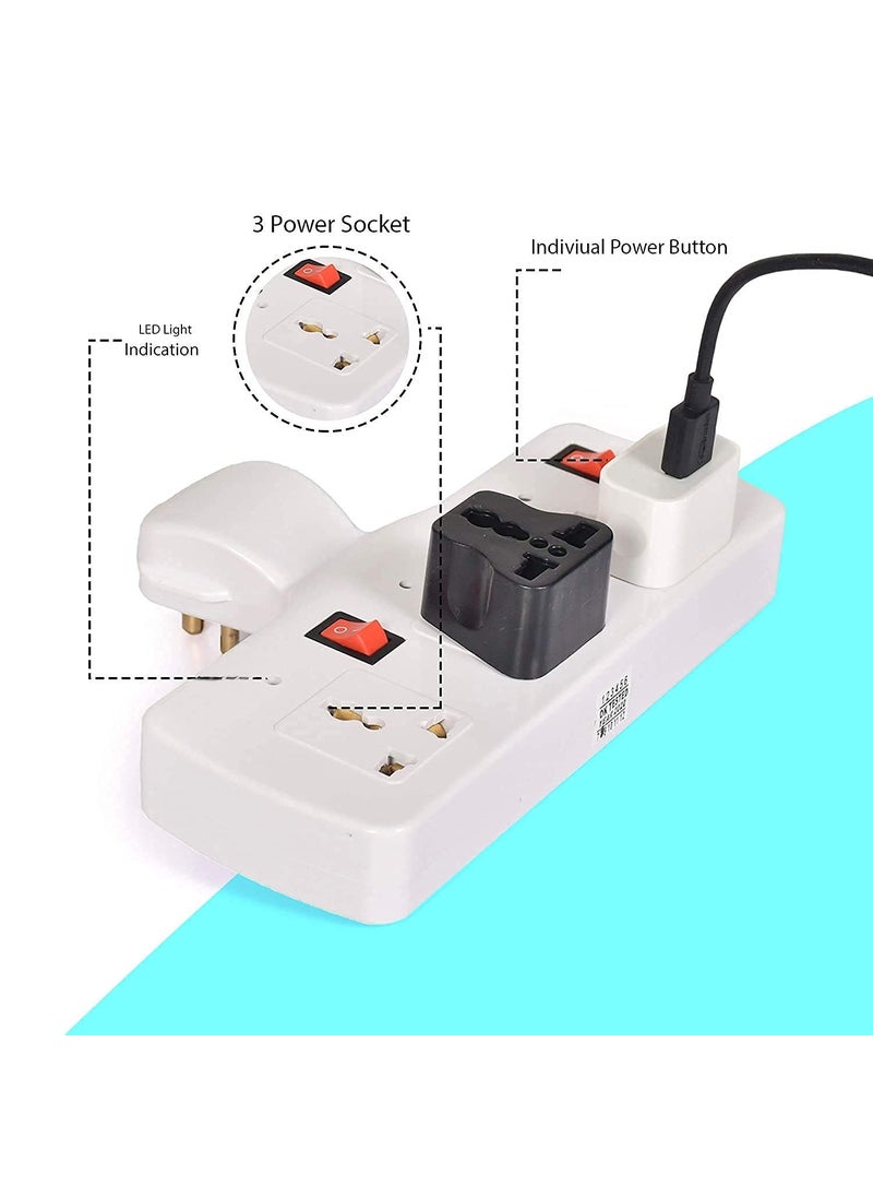 Seaspirit SEASPIRIT 3 PIN Multi Plug with Indicator White and Black,3 Way Switched Adaptor, Universal Plug USB Travel Adaptor (172 White)  - Image 3