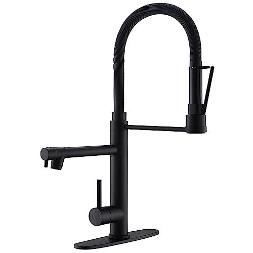 GIMILI Commercial Dual-Spout Black Kitchen Sink Faucet with Pull Down Sprayer - Image 1