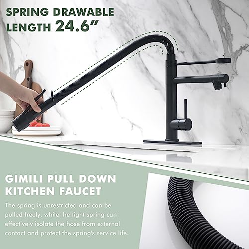 GIMILI Commercial Dual-Spout Black Kitchen Sink Faucet with Pull Down Sprayer - Image 3
