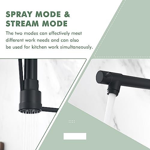 GIMILI Commercial Dual-Spout Black Kitchen Sink Faucet with Pull Down Sprayer - Image 5